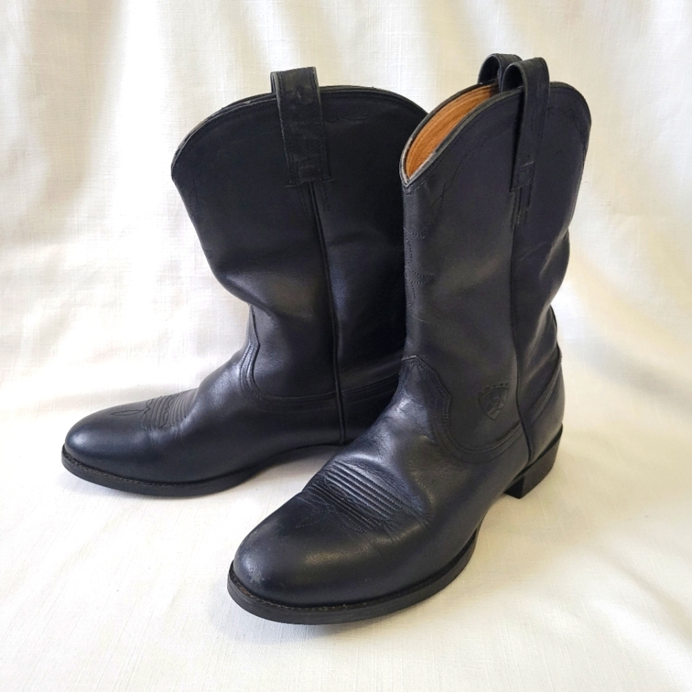 Mens Ariat Heritage Black Leather Roper Boots Size 8.5B